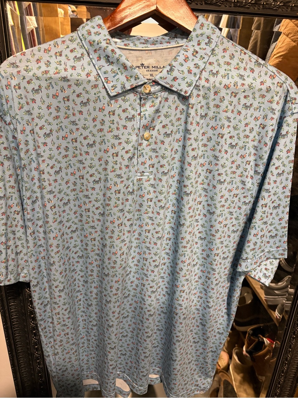 Peter Millar Light Blue Mini Floral Polo